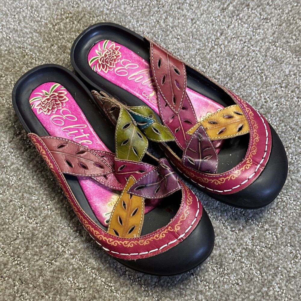 Corkys Multicolor Leaf-Stitch Leather Slip-On Sandals